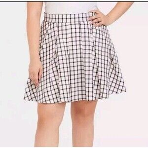 Torrid Skater Skate High Waisted Size 4 4X Pleated Plaid Light Pink Black Gyaru